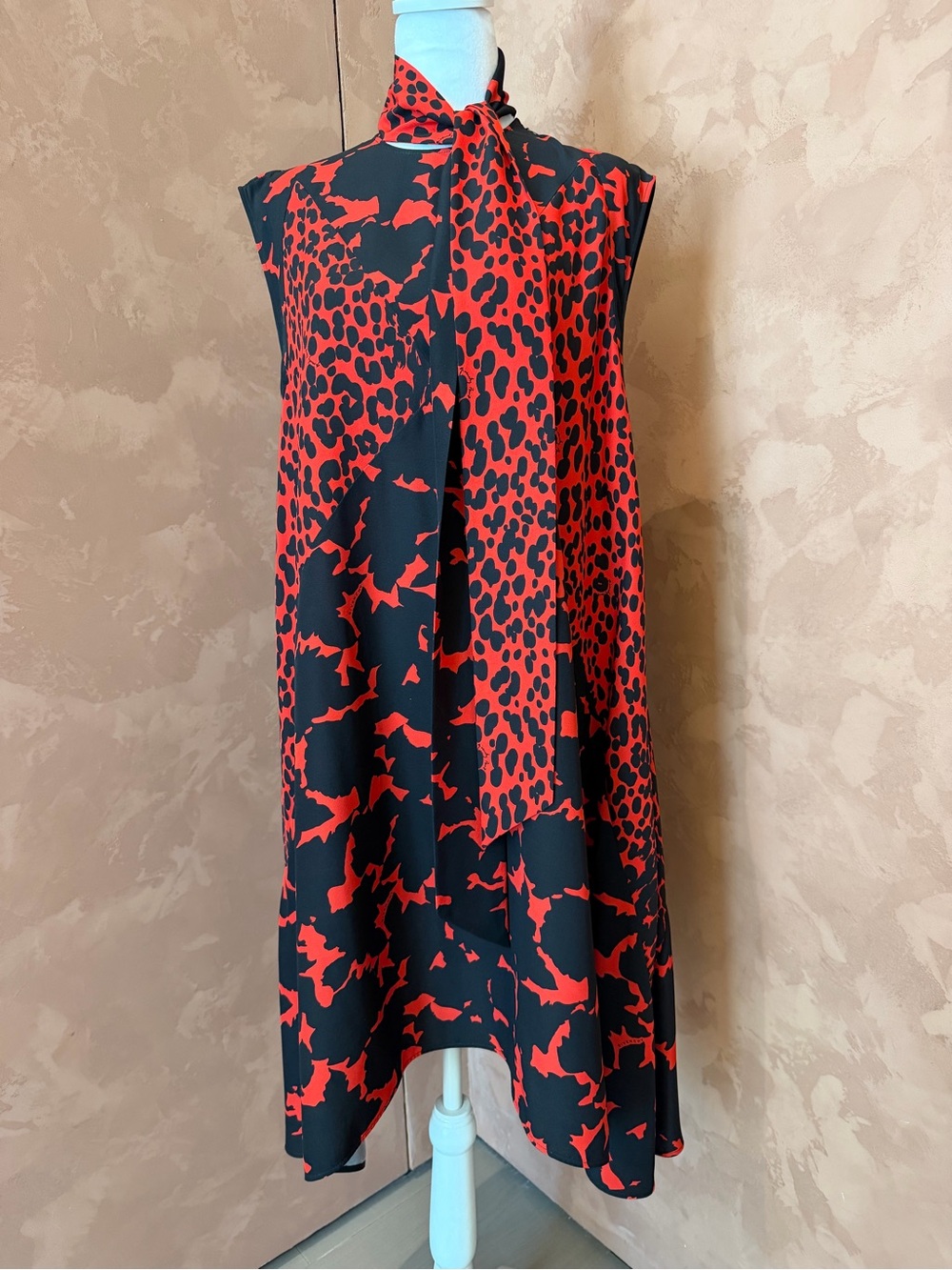Givenchy Red and Black Printed Sleeveless Dress.